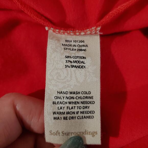 Soft Surroundings Faux Wrap Tie Waist Maxi Dress Size S Red 1/2 Sleeve V-Neck - Picture 7 of 10